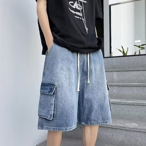 라라데이빗 LnD 남여공용 포켓 데님 버뮤다 밴딩 팬츠