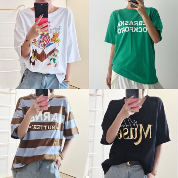 초코티 여성맨투맨 영문로고티 스트라이프 반팔티셔츠 - 최저가 12,900원