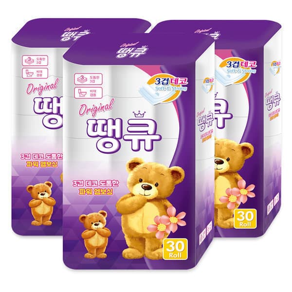 파이브온 오리지널 땡큐 3겹 두루마리 휴지 30롤 3팩