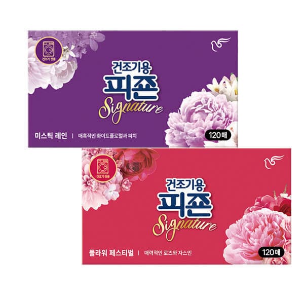 피죤-스타배송 건조기용피죤 드라이시트 120매 2개 미스틱 플라워