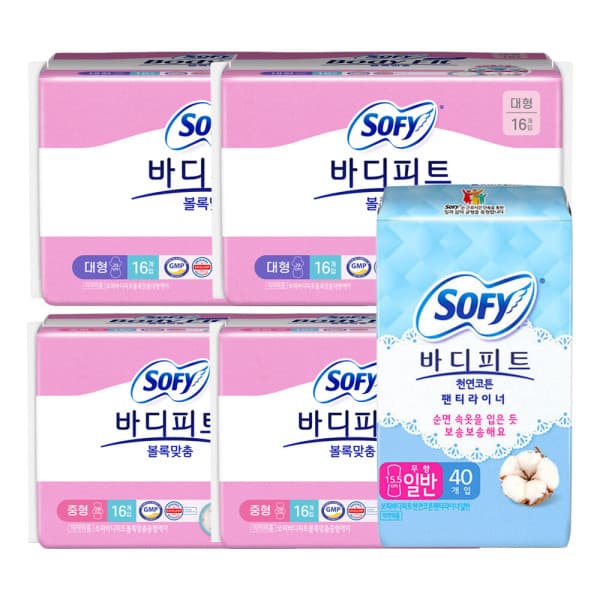 LG생활건강유니참 쏘피 볼록맞춤 대형 16P 2개 + 중형 16P 2개 + 천연코튼 팬티라이너 일반 40P - 최저가 18,300원
