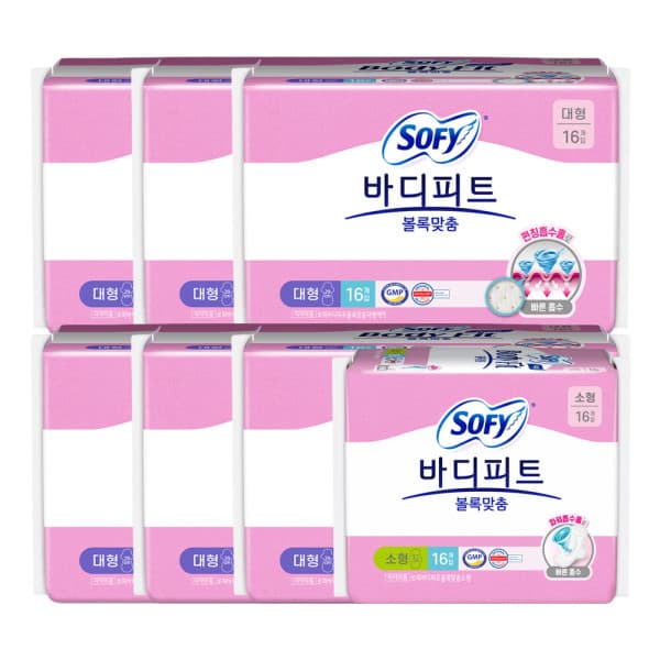 LG생활건강유니참 쏘피 바디피트 볼록맞춤 대형 16P 6개 + 소형 16P