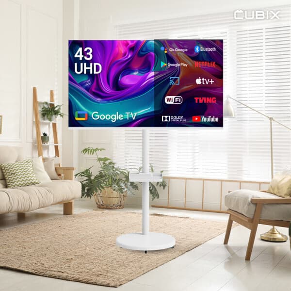(주)큐빅스전자 무빙큐빅스 화이트에디션 43인치 4K UHD 삼탠바이미 퍼스트 셋트 이동식 스마트TV