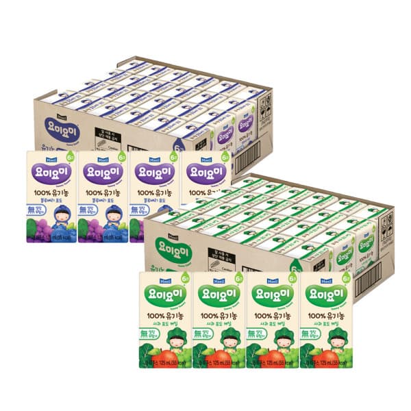 매일유업-스타배송 요미요미 유기농 블루베리포도 125ml 24입 + 요미요미 유기농 사과포도케일 125ml 24입