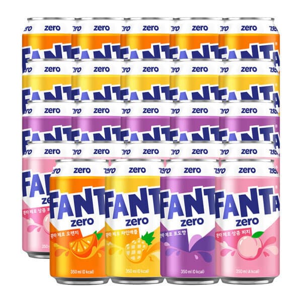 코카콜라-스타배송 환타 제로 오렌지+파인+포도+피치 350ml 4종 6입 24캔