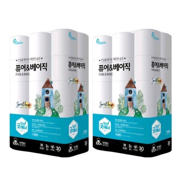헬스하우스365 순수천연펄프 롤휴지 3겹 30롤 20m x 2개