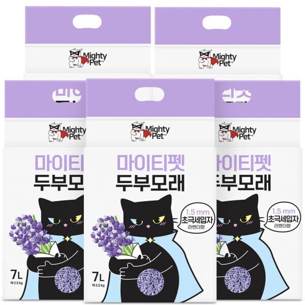 마이티펫스토어 마이티펫 고양이 두부모래 초극세입자 라벤더향 7L X 5개입