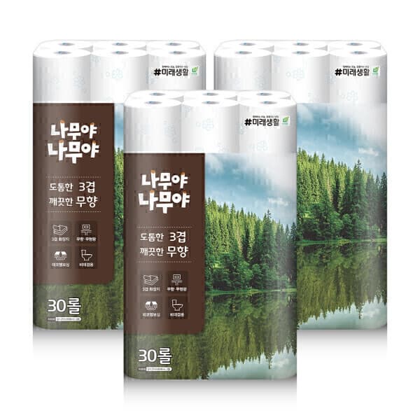 미래생활온라인스토어 미래생활 나무야나무야 도톰한3겹 무향 화장지 27M 30롤 3팩 - 최저가 31,800원