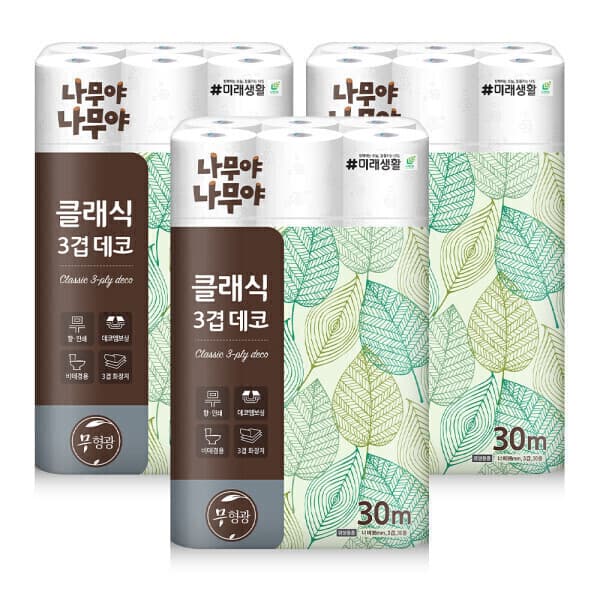 미래생활온라인스토어 미래생활 나무야나무야 클래식 데코 화장지 30m 30롤 3팩