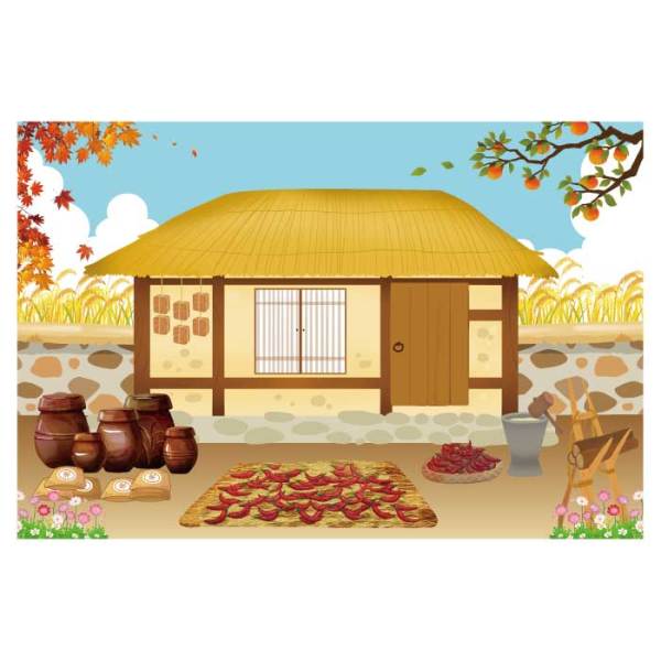 kiddesign 초가집현수막 전통배경 가을배경