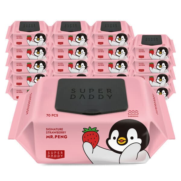 하이베러슈퍼대디 아기물티슈 70매 20팩 슈퍼대디 미스터펭 딸기 캡형