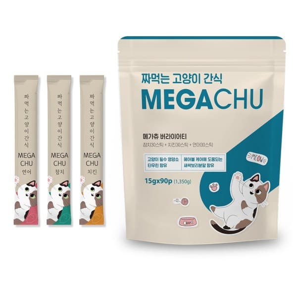 사이트(cite) 메가츄 짜먹는 츄르 고양이간식 연어30P+치킨30P+참치30P 2세트 - 최저가 50,790원