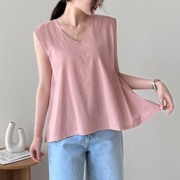 데일리앤 아이린 바스락 여름 쿨 스판 브이넥 이너 나시 플레어 A라인 민소매 티셔츠 - 최저가 14,600원