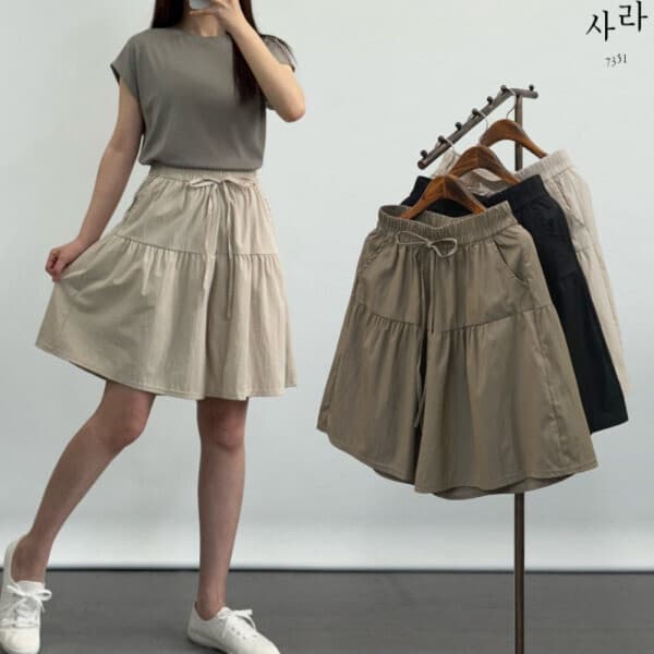 사라7351 사라7351 여성 여름 치마 반바지 밴딩 플레어 5부 큐롯 - 최저가 14,900원