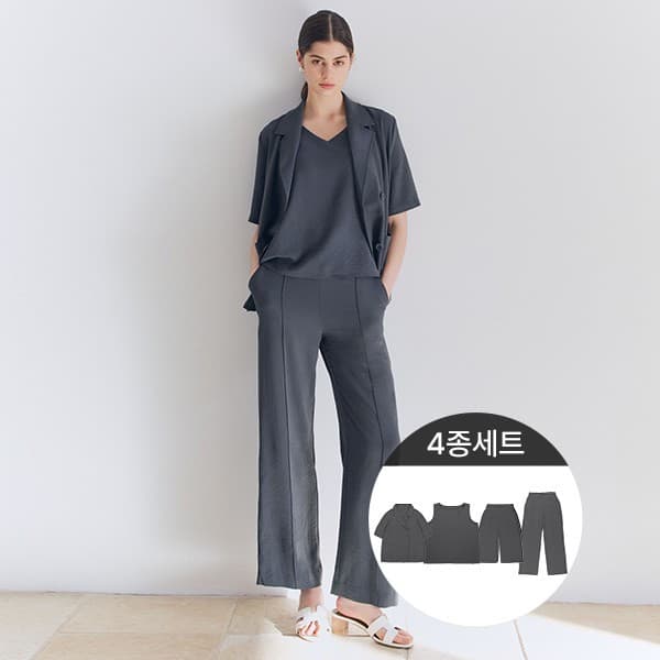 CJ온스타일 크링클포멀셋업 4종 자켓+이너+팬츠+플레어팬츠 - 최저가 19,800원
