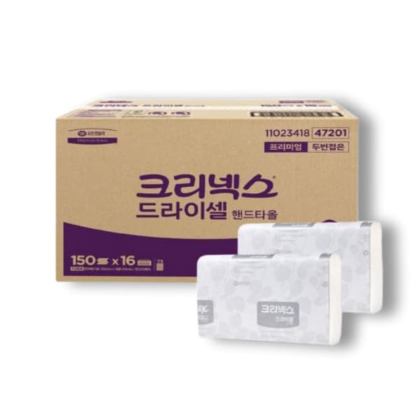 yeogiseodasa 크리넥스 핸드타올 드라이셀 47201 150매 X 16밴드 2400매