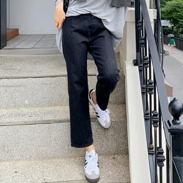 로로텐 8부 밴딩 일자 청바지 데님 여성 빅사이즈