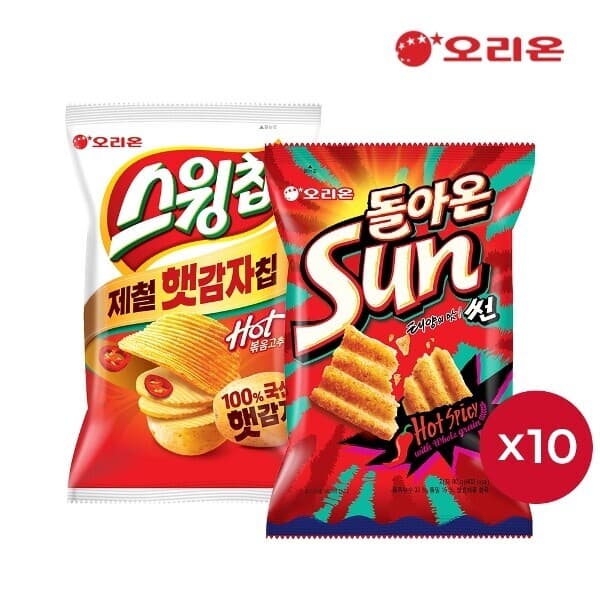W쇼핑TV홈쇼핑 오리온 스윙칩 볶음고추장 60g 10개 + 썬 핫 스파이시맛 80g 10개