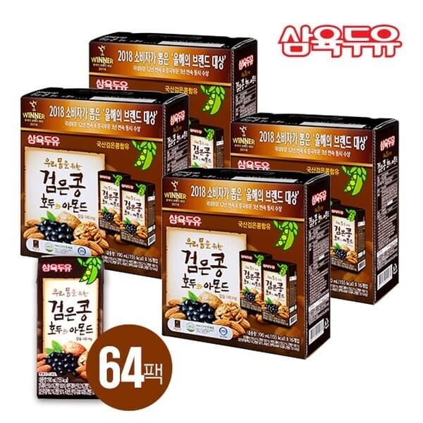 CJ온스타일플러스 삼육두유 검은콩호두와아몬드 190ml x 64팩