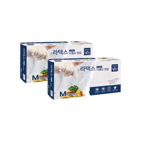 너만아는잡화점2 명진 라텍스장갑 100매입 중(M) x 2개 식품용