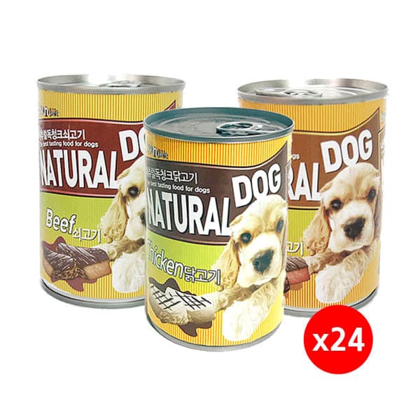 아지유통1 강아지간식 바이앤펫 내추럴 독 청크캔 400g x 24개 3가지맛 혼합 - 최저가 30,000원