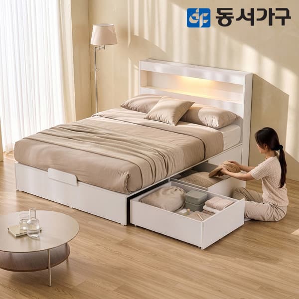 동서가구mall 무헤드/슬림헤드/LED헤드 1단 3서랍/빅서랍 수납침대 (매트리스 선택)