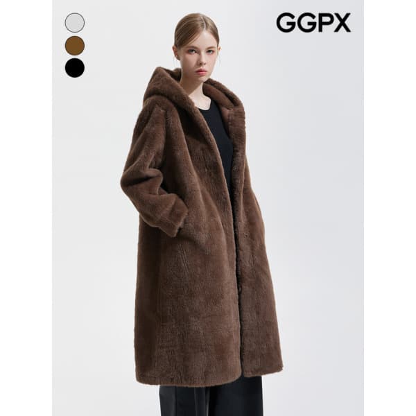 fashionplus 베이직 후드 퍼 롱 코트 GPACT002F
