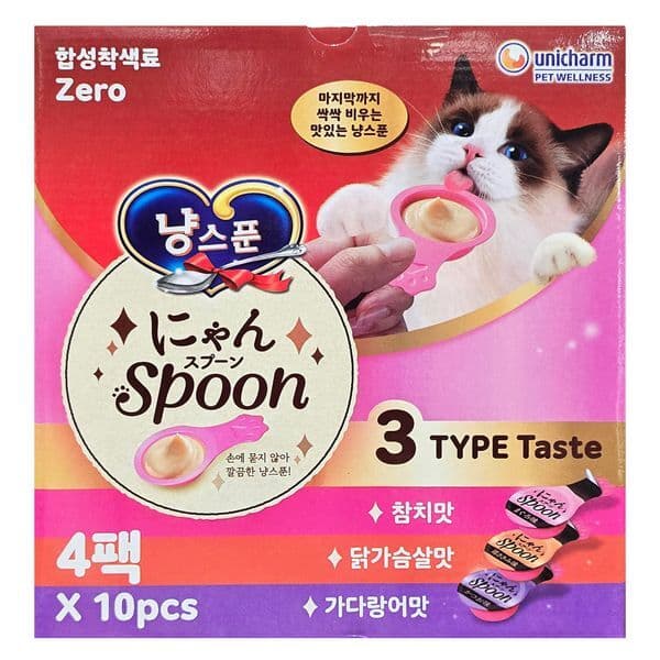 (주)에이치케이커머스 유니참 긴노스푼 냥스푼 10개 4팩 고양이 숟가락 40팩