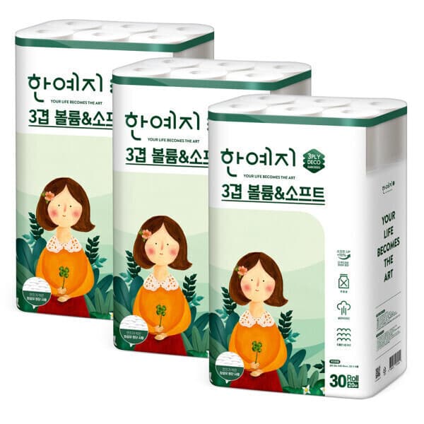 한예지 한예지 볼륨앤소프트 천연펄프 화장지 30롤 3팩 - 최저가 29,500원