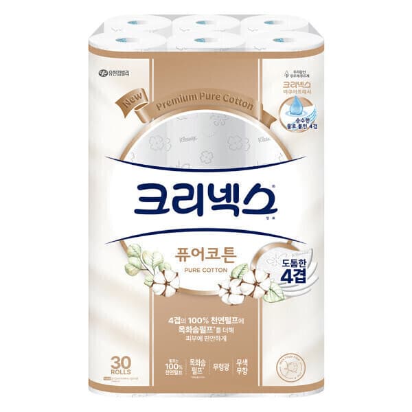 해피하우스70 크리넥스 4겹 퓨어코튼 화장지 25m 30롤