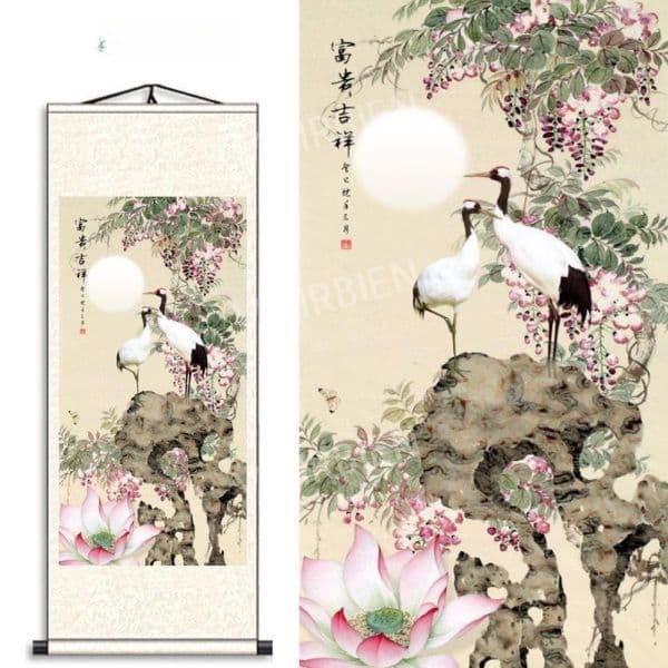 이팔칠마켓 학그림 새 연꽃 풍경화 동양화 벽 현관 인테리어