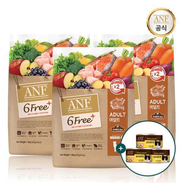 이리온MALL ANF 식스프리플러스 고양이사료 어덜트 4.8kg + ANF 참치새우 캔 95g 3개 - 최저가 62,400원