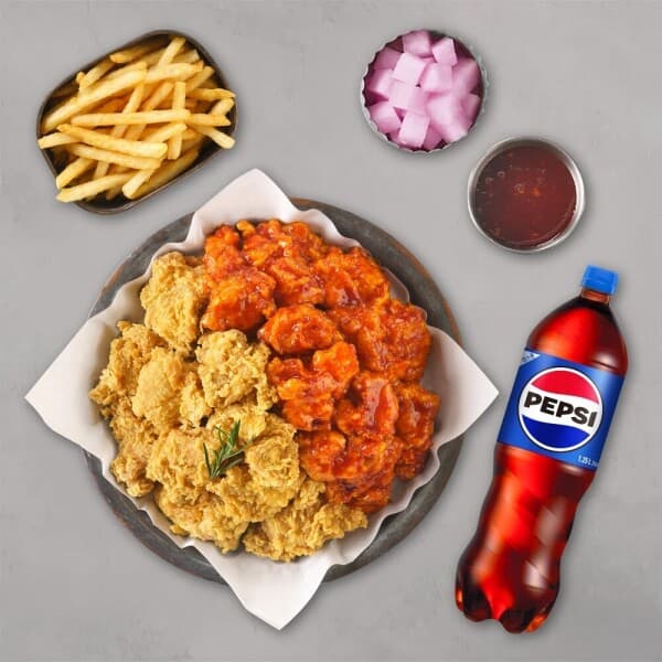(주)다우기술 멕시카나치킨 순살후라이드반양념반+멕시감자+콜라1.25L - 최저가 29,500원