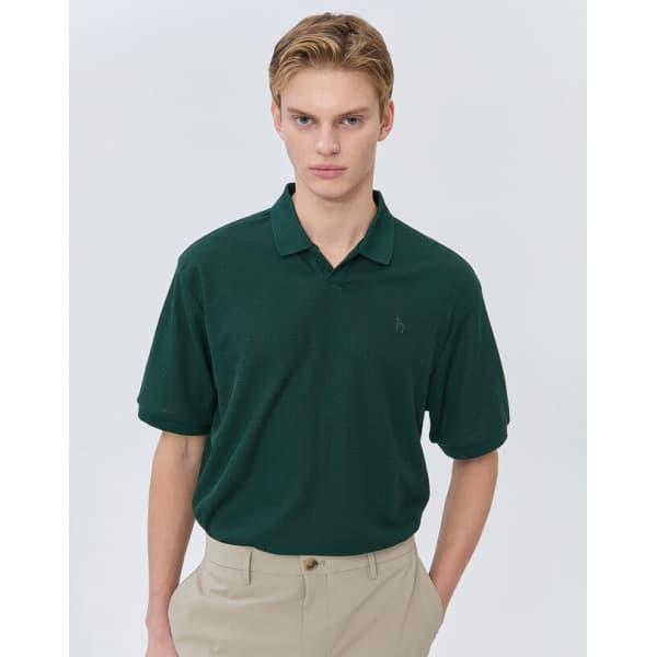 LF몰 Green Solid Cotton Blend Short Sleeve Collar WHTS5B892E3