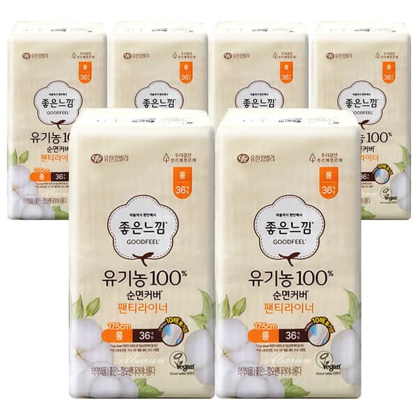 (주)올바른 좋은느낌 유기농 순면커버 팬티라이너 롱 36매 x6팩