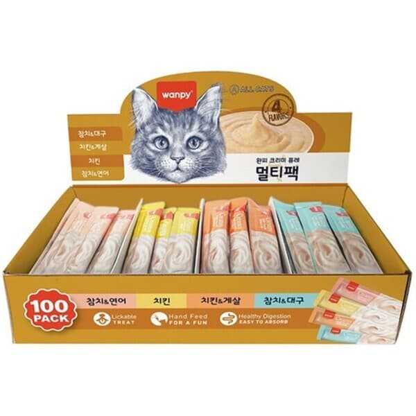현대Hmall 완피 캣 크리미퓨레 짜먹는 고양이간식 4종혼합 멀티팩 14g x 100P - 최저가 23,280원