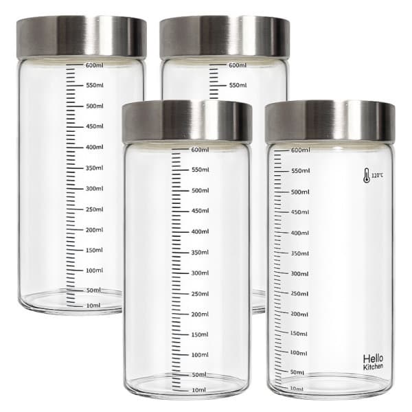우리-무역 헬로키친 내열유리 눈금 유리병 와이드형 600ml 4개 - 최저가 21,360원