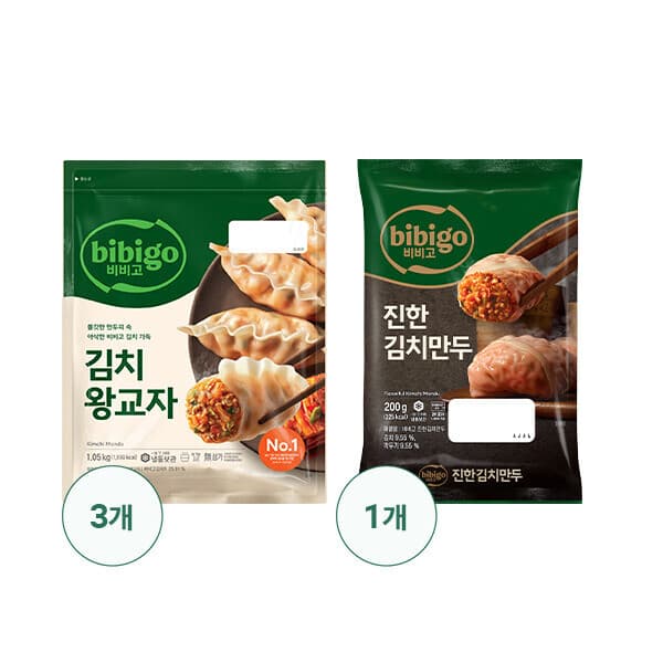 롯데 원티비 비비고 김치왕교자 1.05KG X 3 + 수제진한김치만두 200G