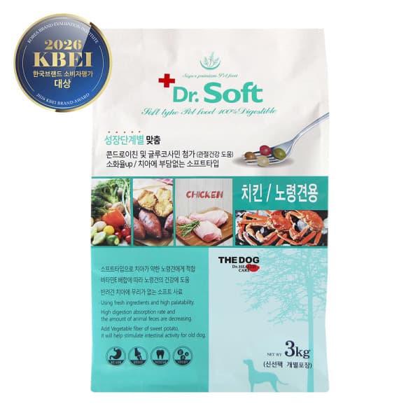 더독앤캣 더독 닥터소프트 치킨 강아지 사료 소프트 노령견 1.2kg 3kg