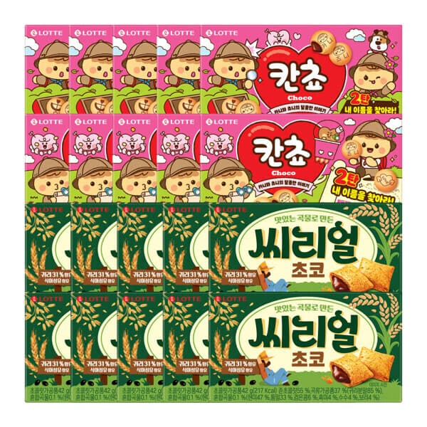 롯데제과-스타배송 씨리얼 초코 42g 10개 + 칸쵸 54g 10개
