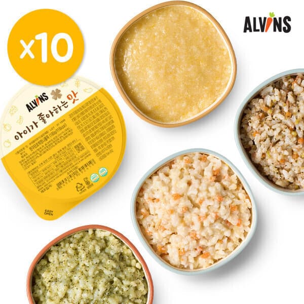 엘빈즈공식(ALVINS) 엘빈즈 이유식 골고루 10팩 배도라지 보리차 롱뻥 간식 골라담기