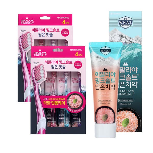 LG생활건강-스타배송 히말라야 핑크솔트 칫솔(약한잇몸) 4입 2개 + 아이스카밍 치약 100g 1개 - 최저가 18,550원