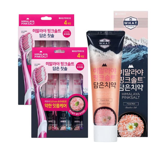 LG생활건강-스타배송 히말라야 핑크솔트 칫솔 약한잇몸 4입 2개 + 플로럴민트 치약 100g