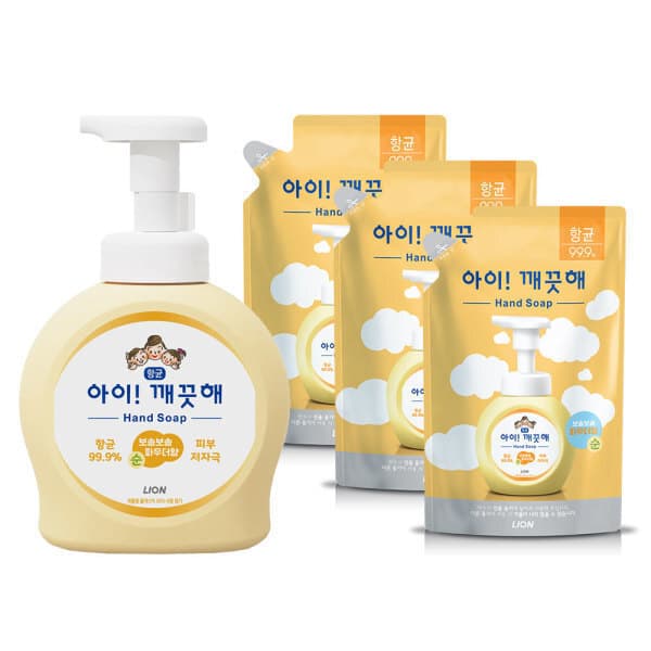 라이온코리아 아이깨끗해 핸드워시 490ml 본품 용기 1개 + 450ml 리필 3개