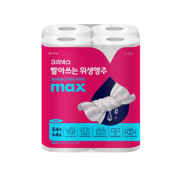 [아이원] 크리넥스 빨아쓰는 위생행주 MAX 54매X4롤 - 최저가 18,130원