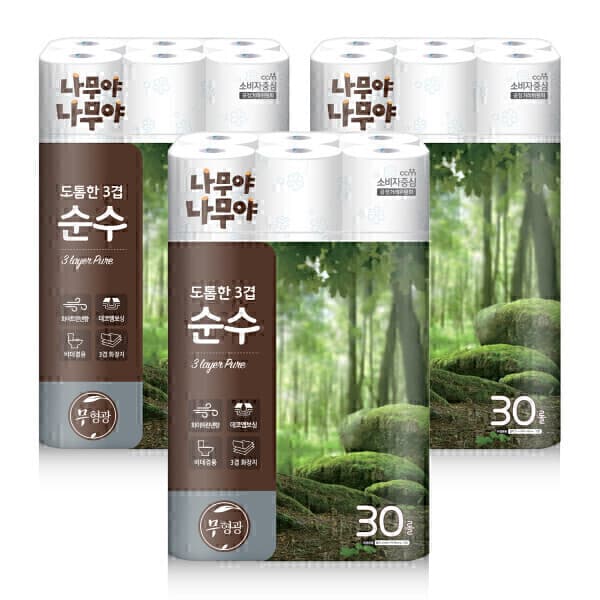 미래생활온라인스토어 나무야나무야 도톰한3겹순수 화장지 27Mx30롤 3팩
