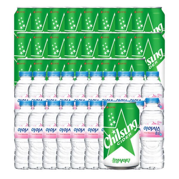 롯데칠성스타배송 칠성사이다 350ml 24캔+아이시스8.0 300ml 20펫