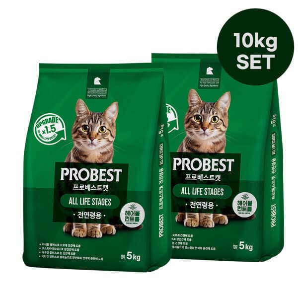 이리온MALL 프로베스트 고양이사료 전연령 그린 10kg 사료세트(5kg + 5kg) +ANF 고양이 캔 2개(참치새우)