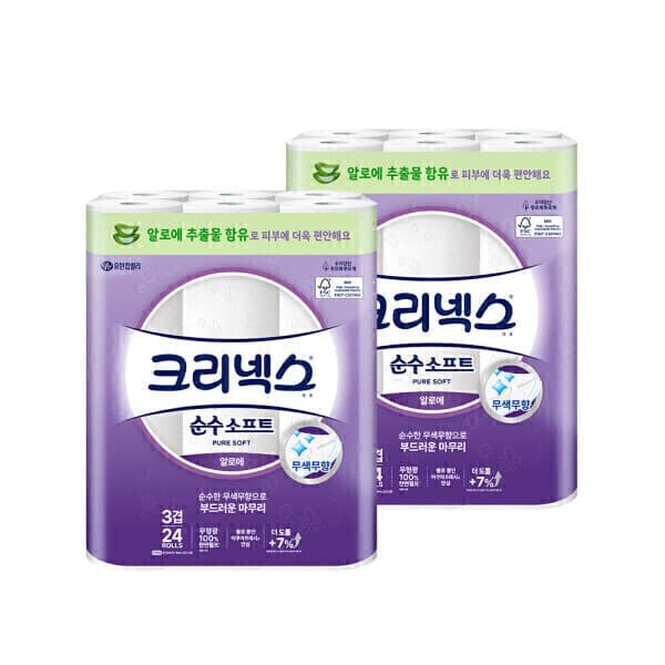 유한킴벌리직영스토어 크리넥스 3겹 순수소프트 알로에 28MX24롤 2팩 화장지