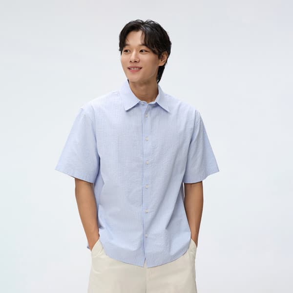 글로벌SPA 스파오 시어서커 오버핏 반팔 셔츠 SPYSF37M14 - 최저가 16,900원